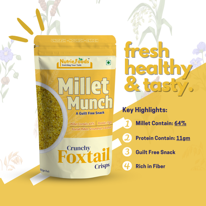 Nutriefoods Millet Munch- Crunchy Foxtail Crisps Snack, 100% Roasted Millets & Guilt Free, Healthy & Nutritious Snack (100gm)