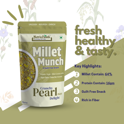 Nutriefoods Millet Munch- Crunchy Pearl Delight, Blend of Pearl Millet and Coconut Flakes Mixture (100gm)