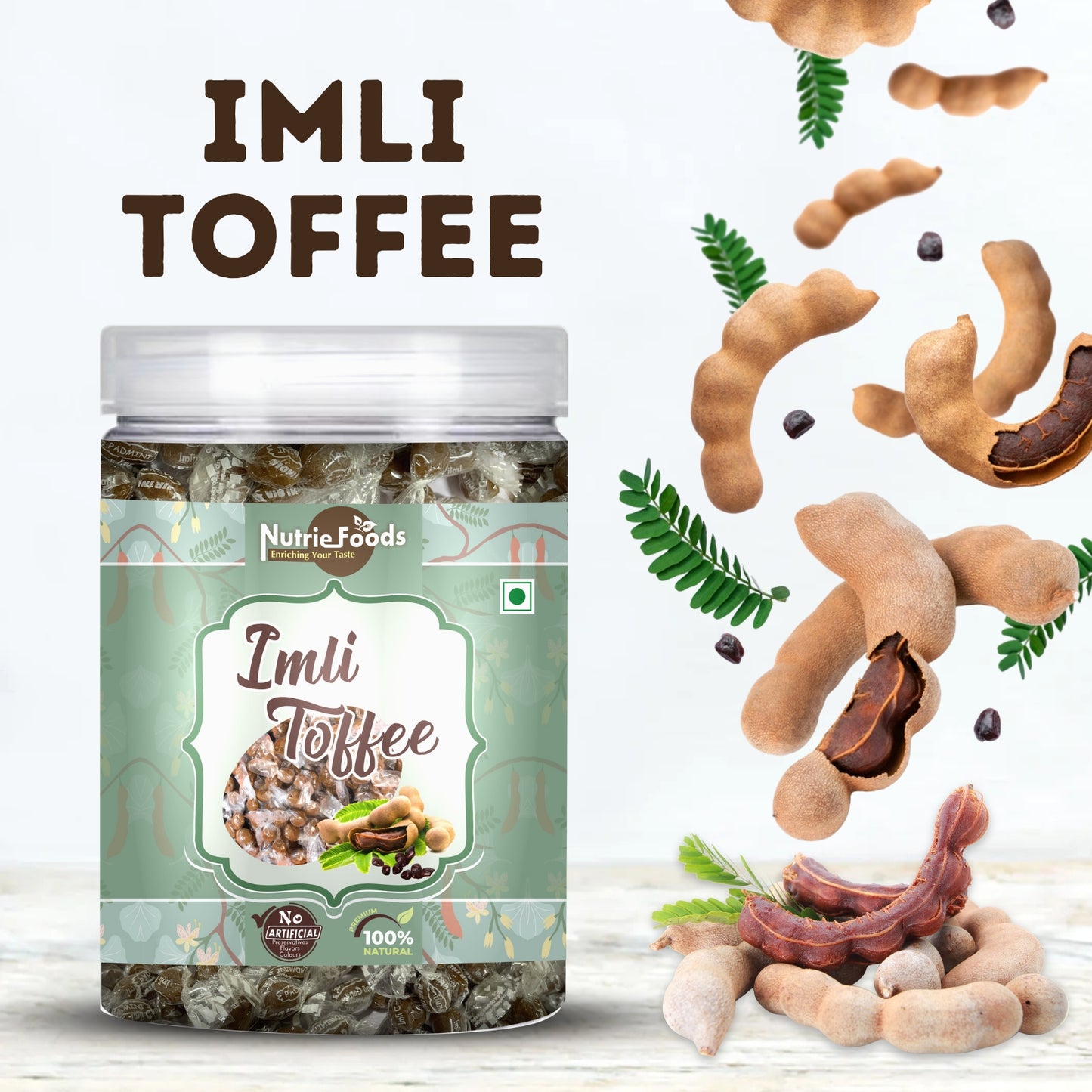 Nutriefoods Imli Toffee (Tamarind Toffee), 100% Natural Product | No Added Additives | Tangy Sweet & Sour Taste (350gm)