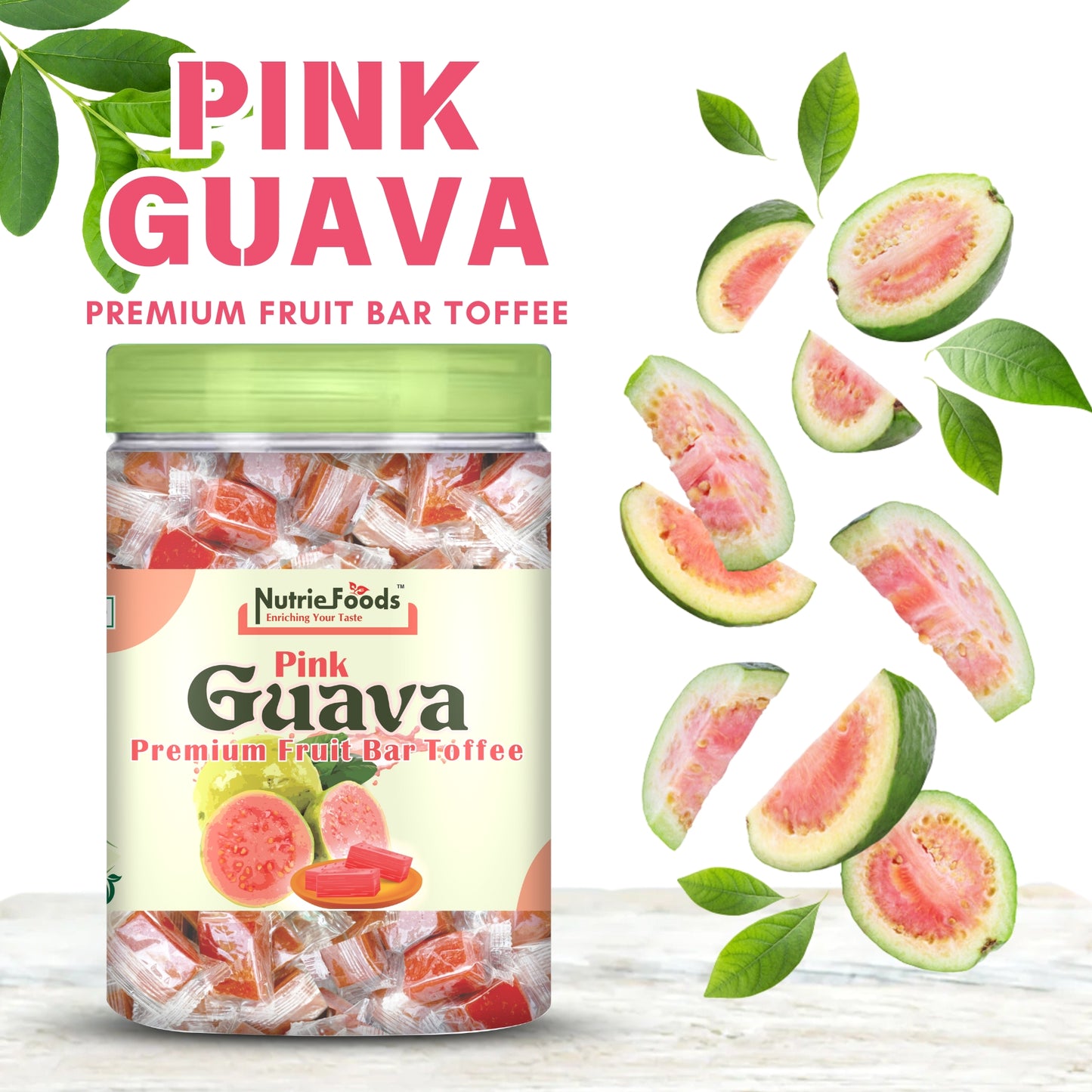 Nutriefoods Pink Guava Toffee | 100% Natural Fruit Candy | Premium Guava Fruit Bar