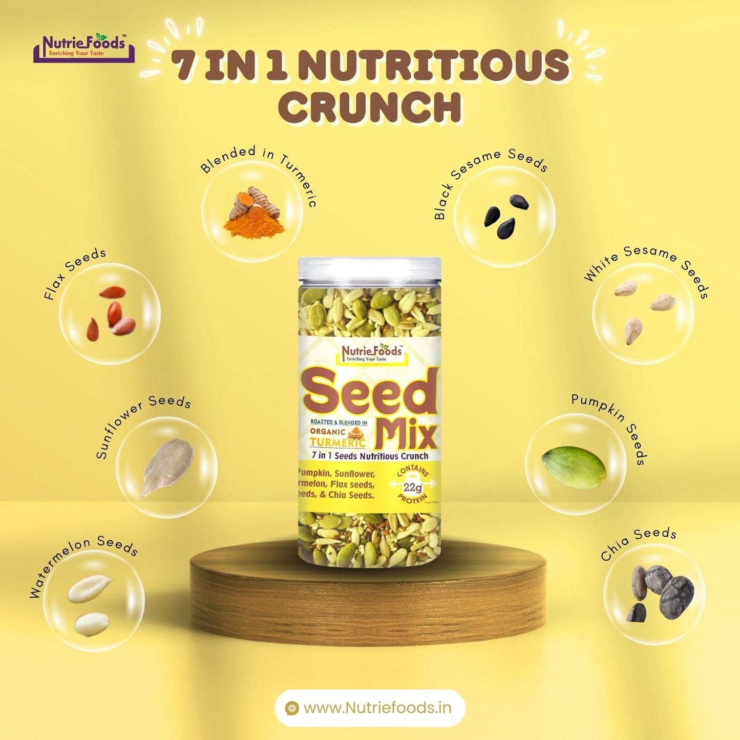 Nutriefoods Nutritious Crunchy Roasted 7 in 1 Seed Mix with Turmeric and Roasted in Himalayan Pink Salt