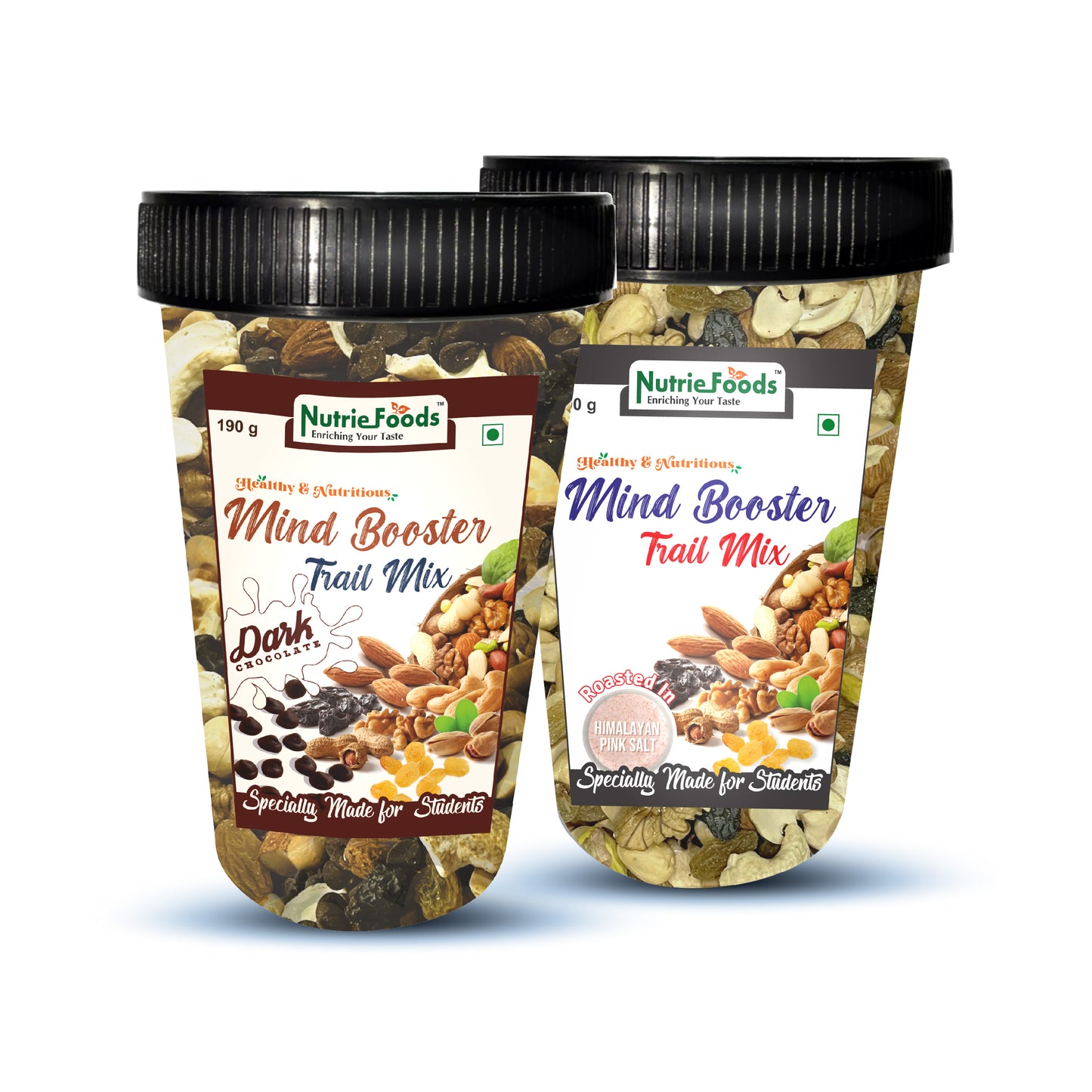 Nutriefoods Nutritious Mind Booster Roasted Snacks Trail Mix, Combo Pack of Classic- Roasted in Salt & Dark Chocolate Chips (380g)