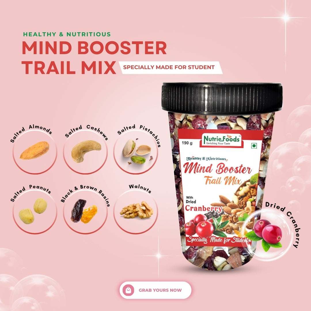 Nutriefoods Nutritious Mind Booster Roasted Snacks Trail Mix, Combo Pack of Dried Cranberries & Classic Salt (380g)