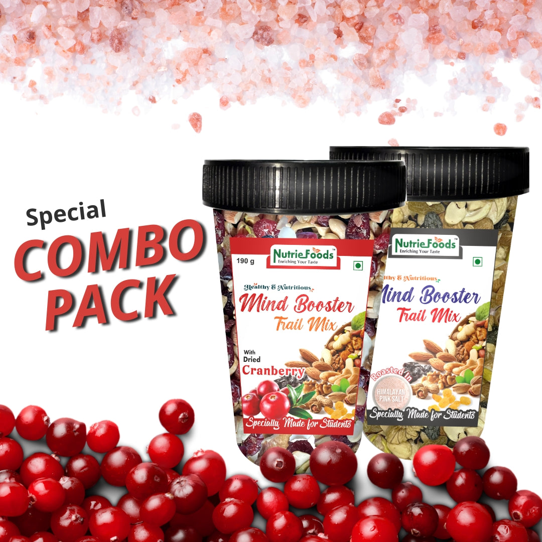 Nutriefoods Nutritious Mind Booster Roasted Snacks Trail Mix, Combo Pack of Dried Cranberries & Classic Salt (380g)