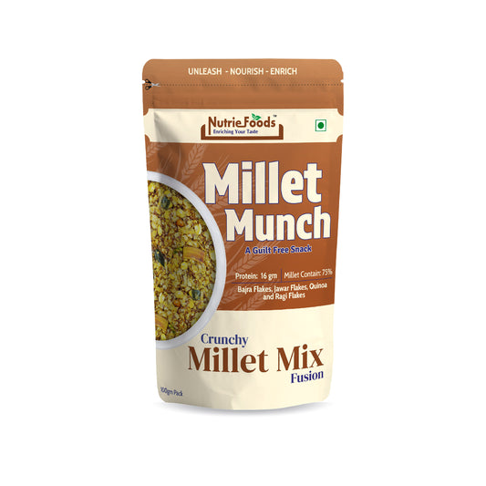 Nutriefoods Millet Munch- Crunchy Millet Mix Fusion, Sorghum, Pearl, Quinoa and Ragi Flakes Mixture (100gm)