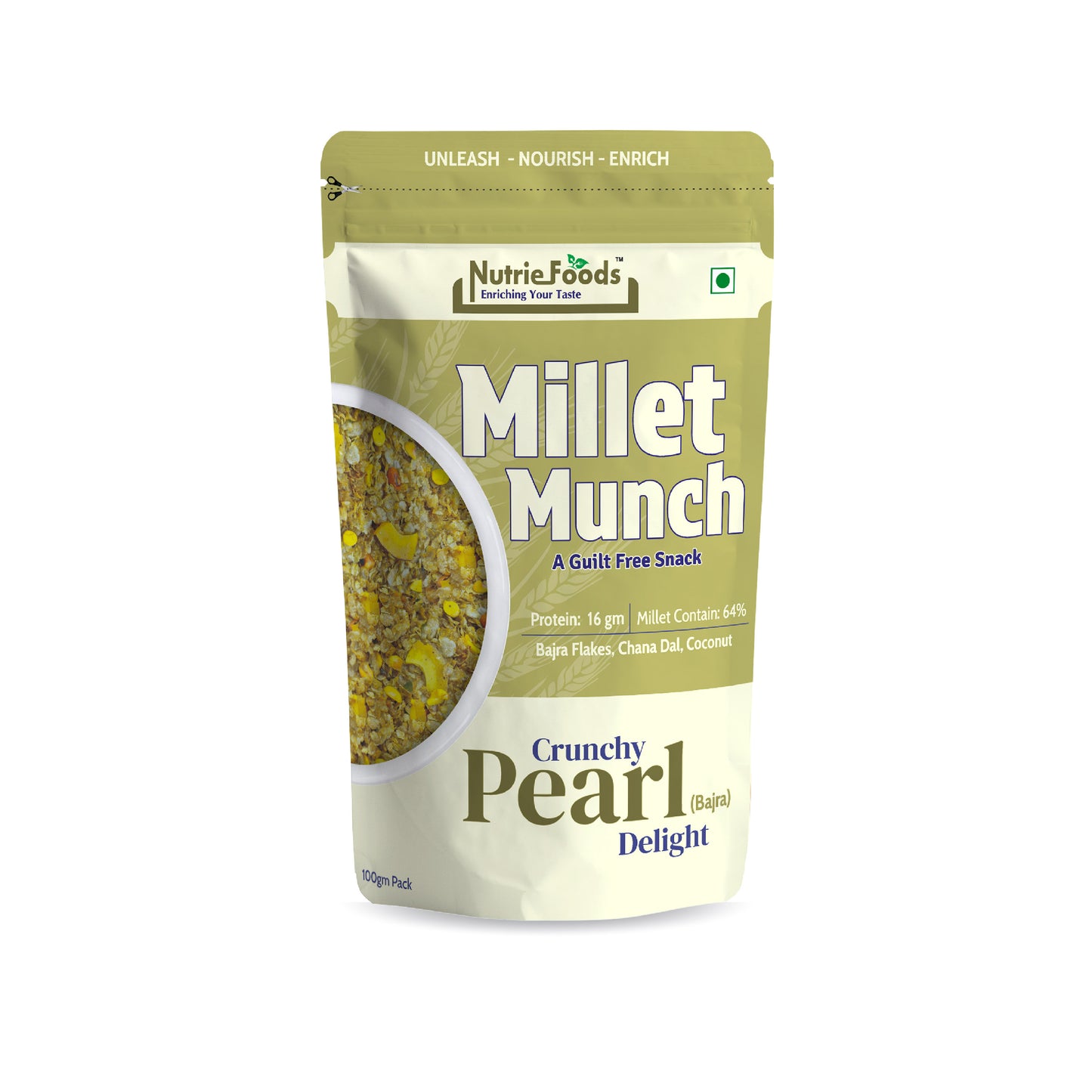 Nutriefoods Millet Munch- Crunchy Pearl Delight, Blend of Pearl Millet and Coconut Flakes Mixture (100gm)