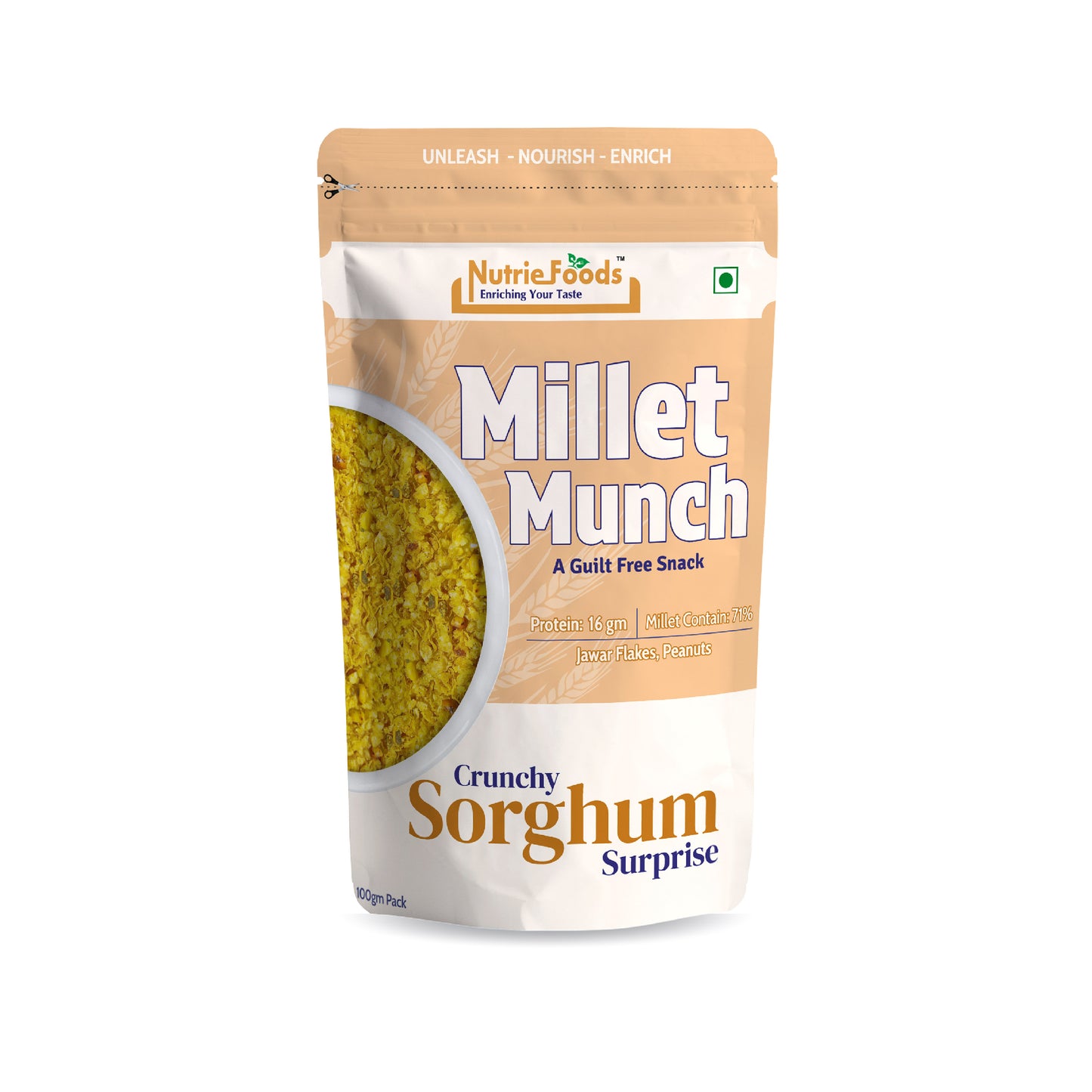 Nutriefoods Millet Munch-Crunchy Sorghum Surprise, Blend of Sorghum (Jawar) Millet, Peanuts Mixture (100gm)