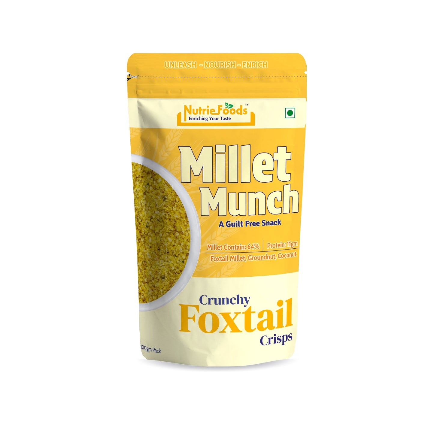 Nutriefoods Millet Munch- Crunchy Foxtail Crisps Snack, 100% Roasted Millets & Guilt Free, Healthy & Nutritious Snack (100gm)