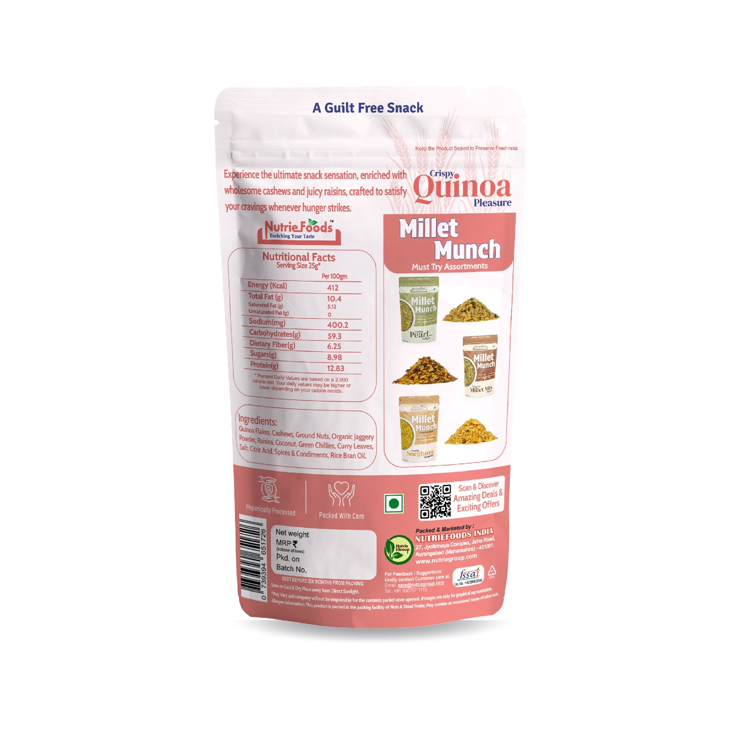 Nutriefoods Millet Munch-Crispy Quinoa Pleasure, Blend of Quinoa Millet, Cashews, and Raisins Mixture (100gm)