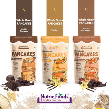 Nutriefoods Millet Pancakes Mix, 0% Maida, Contains Millets (46%)- Jawar, Amaranath and Foxtail; Oats (19%), Gluten Free,  Vanilla and Chocochips (150gm)