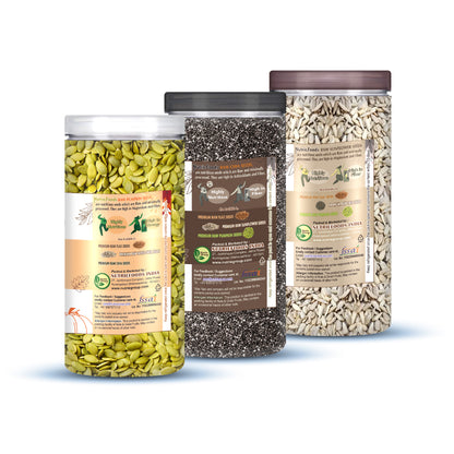 Nutriefoods Raw Pumpkin, Chia, and Sunflower Seeds Combo Pack Of 3 Seeds (600g)