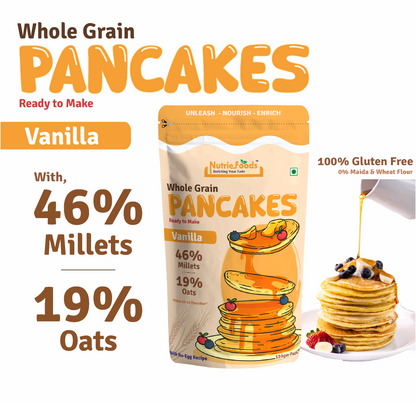 Nutriefoods Millet Pancakes Mix, 0% Maida, Contains Millets (46%)- Jawar, Amaranath and Foxtail; Oats (19%), Gluten Free,  Vanilla (150gm)