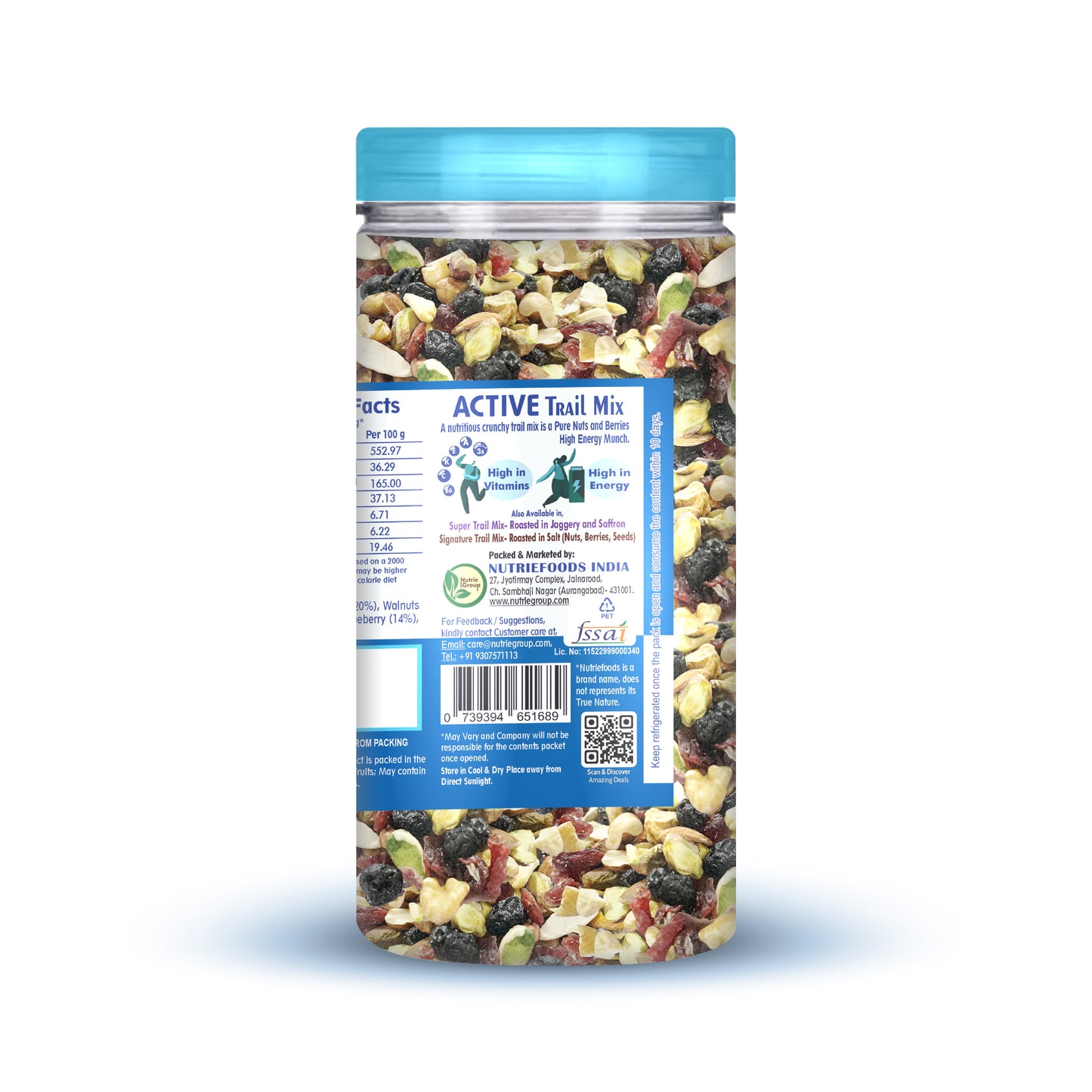 Nutriefoods Active Trail Mix | Blend of Almonds, Walnuts, Pistachio, Cashews, Cranberry and Blueberry (150g)