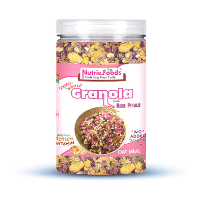 Nutriefoods Energy Booster Oat Meal (Granola) with Rose Petals | Blend of Oats, Berries, Dried Fruits, Nuts, and Seeds (400gm)