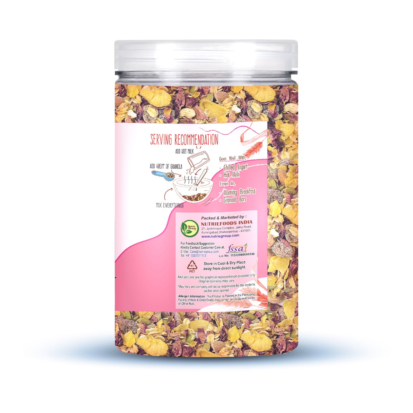 Nutriefoods Energy Booster Oat Meal (Granola) with Rose Petals | Blend of Oats, Berries, Dried Fruits, Nuts, and Seeds (400gm)