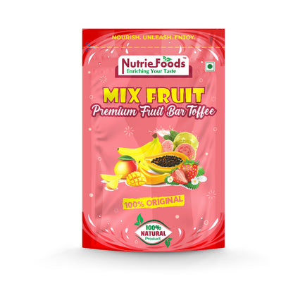 Nutriefoods Mix Fruit Toffee | 100% Fruit Pulp Candy | Blend of Mango, Banana, Guava, Papaya and Strawberry Fruit Pulp