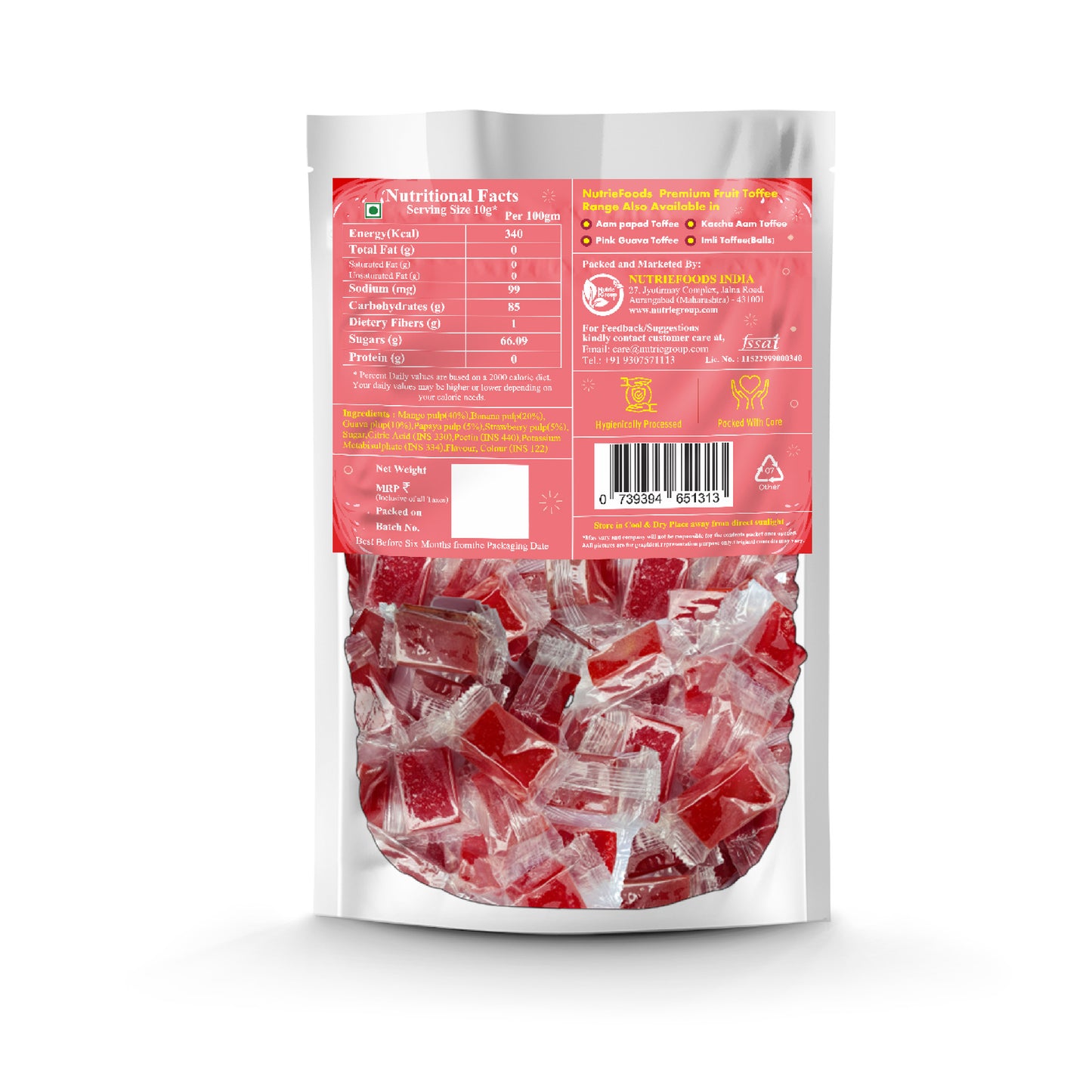 Nutriefoods Mix Fruit Toffee | 100% Fruit Pulp Candy | Blend of Mango, Banana, Guava, Papaya and Strawberry Fruit Pulp