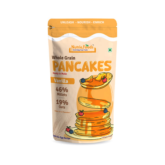 Nutriefoods Millet Pancakes Mix, 0% Maida, Contains Millets (46%)- Jawar, Amaranath and Foxtail; Oats (19%), Gluten Free,  Vanilla (150gm)