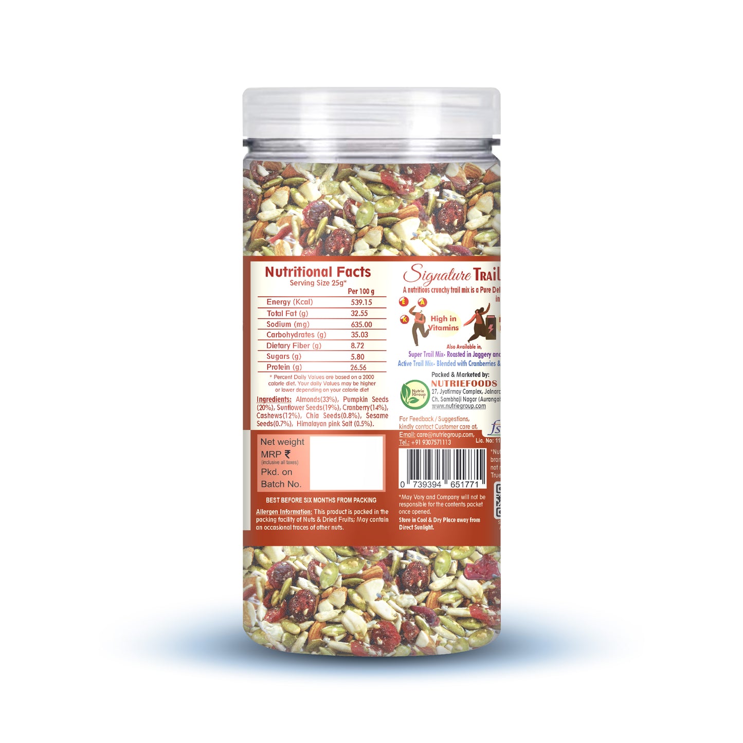 Nutriefoods Signature Dryfruit Trail Mix | Roasted in Himalayan Pink Salt, Blend of Nuts, Berries, and Seeds