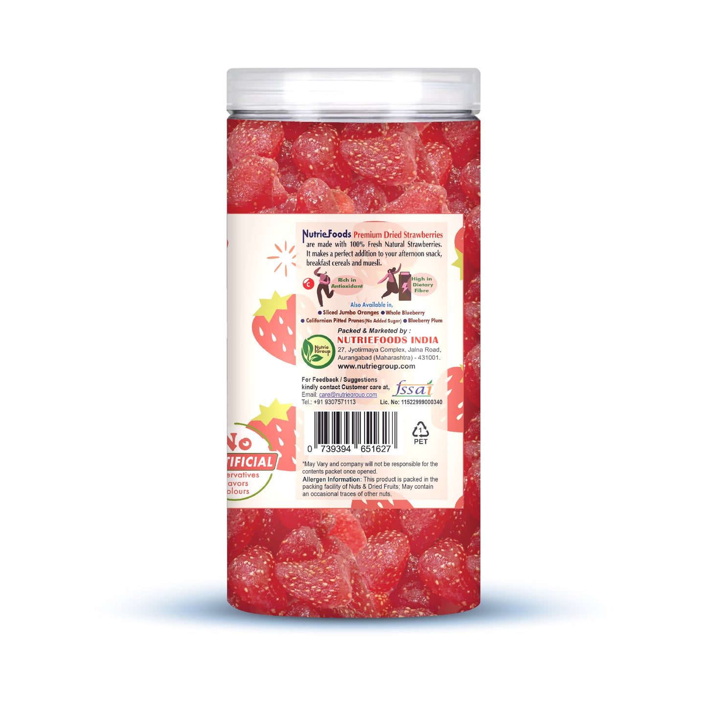 Nutriefoods Premium Dried Strawberry | No Added Artificial Colors, Flavors | 100% Natural Fruit Bites (200g)