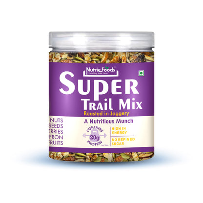 Nutriefoods Super Trail Mix (Mixed Dry Fruits), Roasted in Jaggery and Saffron with Blend of Berries, Dried Fruits, Seeds and Nuts