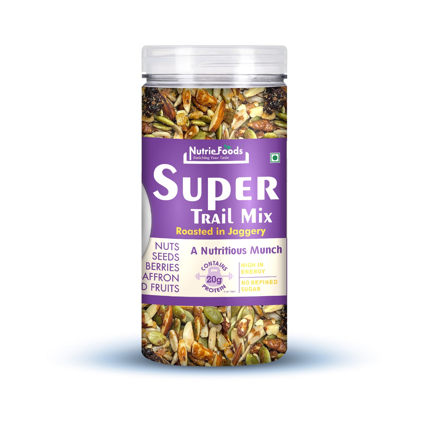 Nutriefoods Super Trail Mix (Mixed Dry Fruits), Roasted in Jaggery and Saffron with Blend of Berries, Dried Fruits, Seeds and Nuts