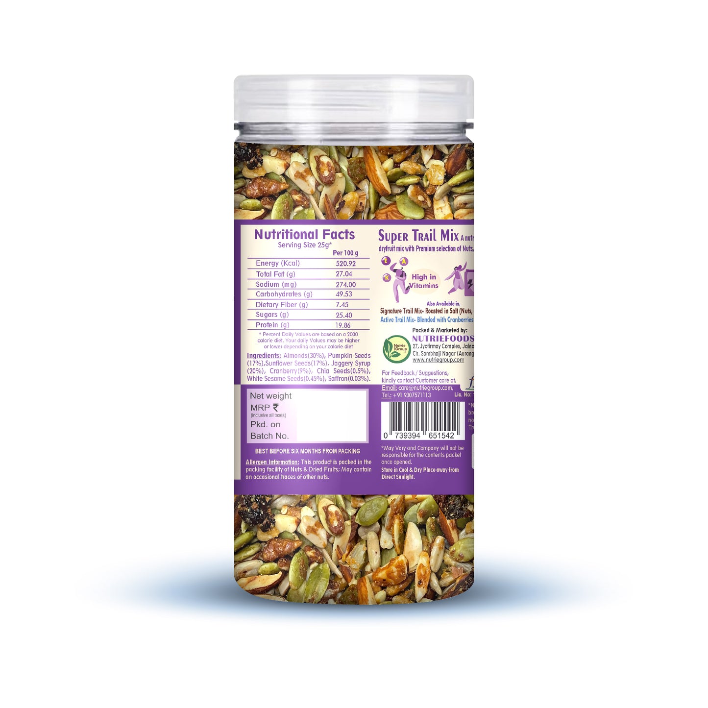 Nutriefoods Super Trail Mix (Mixed Dry Fruits), Roasted in Jaggery and Saffron with Blend of Berries, Dried Fruits, Seeds and Nuts