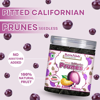 Nutriefoods Premium Dried Pitted Prunes | Vitamin-Rich | 100% Natural Fruit | No Added Additives or Sugar | (250gm)