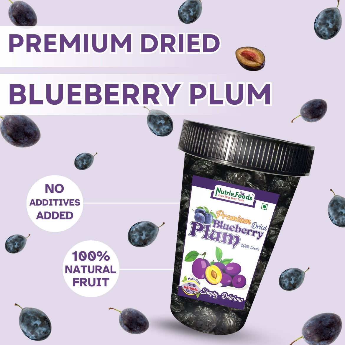 Nutriefoods Blueberry Plum | No added artificial colors, flavors | 100% Natural Dried Fruit (250gm)