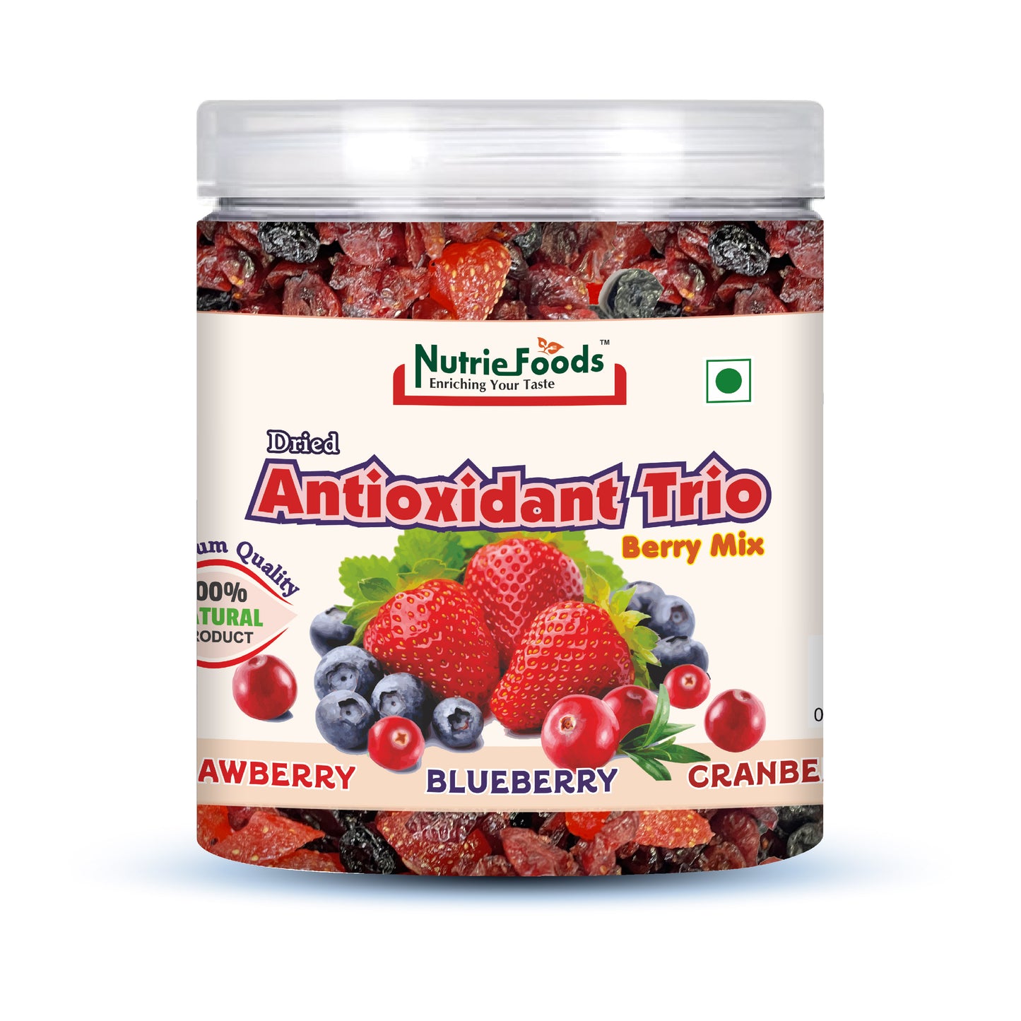 Nutriefoods Antioxidant Trio Berry Mix | Blended with Dried Strawberry, Blueberry and Cranberry