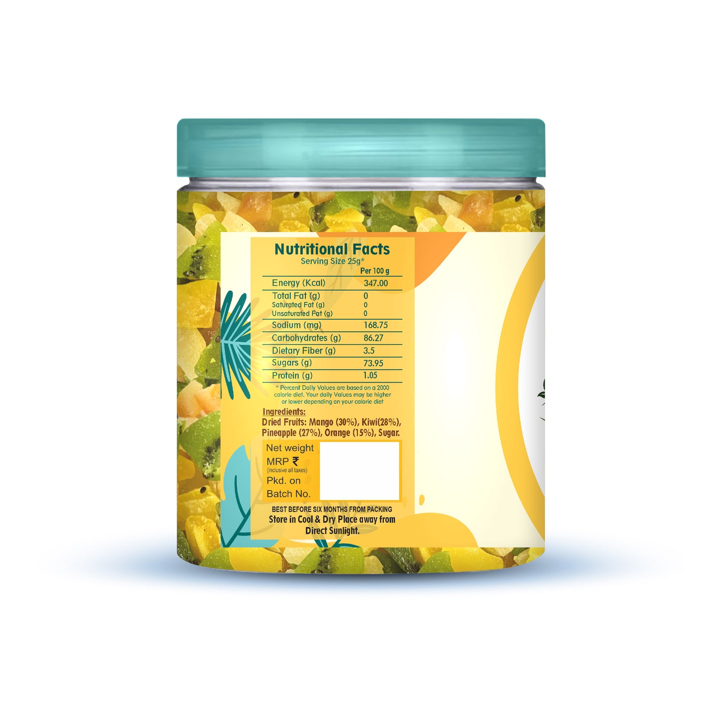 Nutriefoods Tropical Dried Fruit Mix, 100% Natural Blend of Dried Mango, Kiwi, Pineapple, and Oranges (250g)